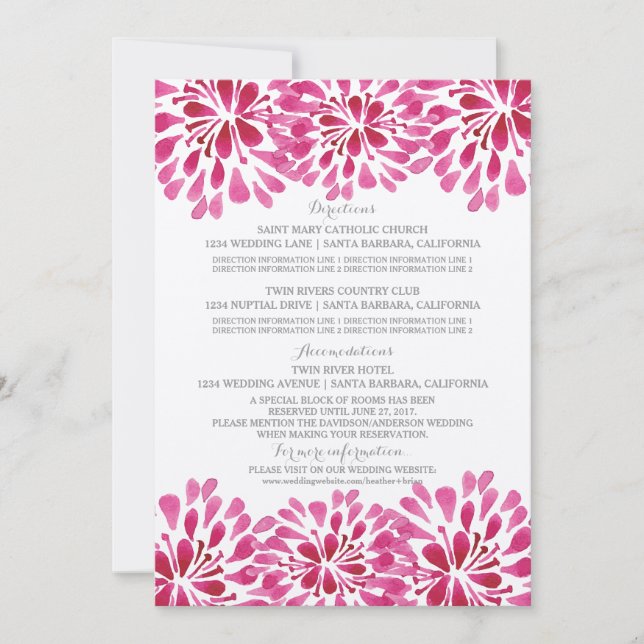 Pink Watercolor Chrysanthemum Information Card (Front)