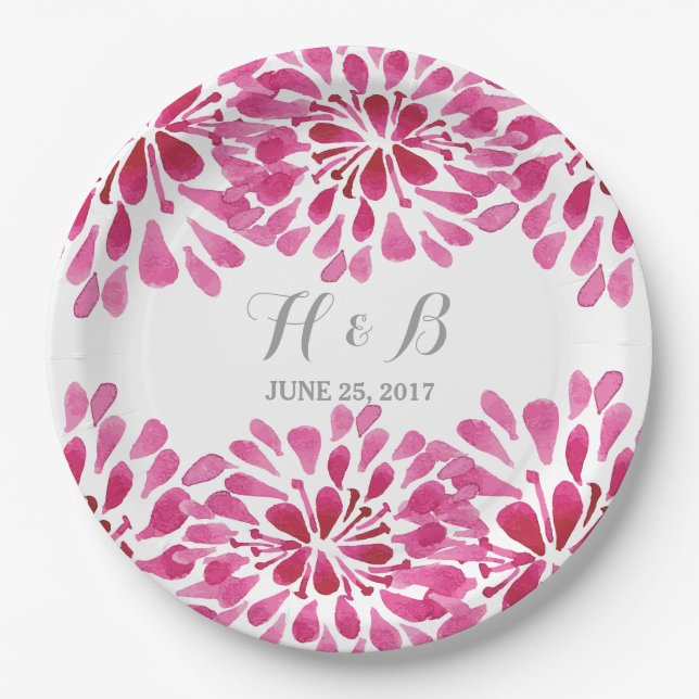 Pink Watercolor Chrysanthemum Paper Plates (Front)
