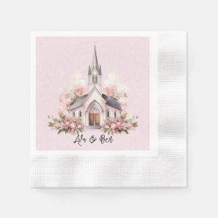 Pink Watercolor Church Wedding Napkins