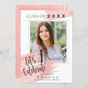 Pink Watercolor Class Of 2025 Photo Graduation Invitation