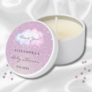 Pink Watercolor Cloud Baby Shower Thank You Mini Candle Favors