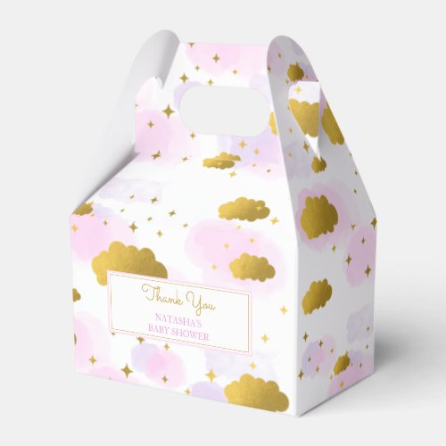 Pink Watercolor Clouds Gold Stars Sky Baby Shower Favor Boxes