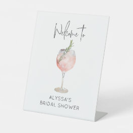 Pink Watercolor Cocktail Bridal Shower Welcome Pedestal Sign