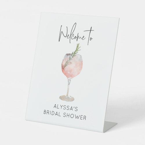 Pink Watercolor Cocktail Bridal Shower Welcome   Pedestal Sign