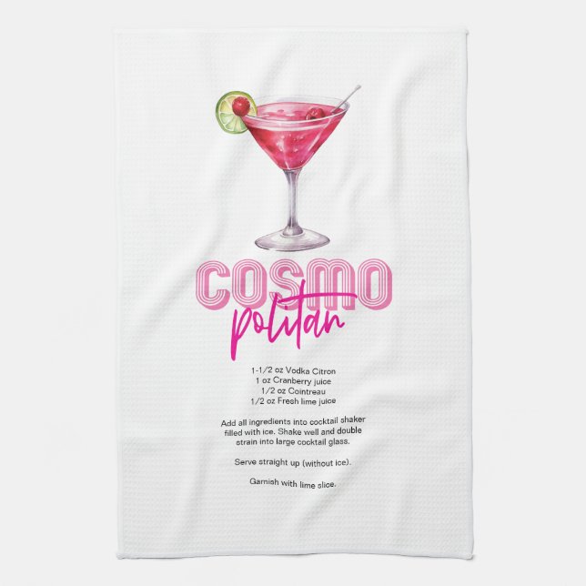 Pink Watercolor Cocktail Recipe Cosmopolitan  Kitchen Towel (Vertical)