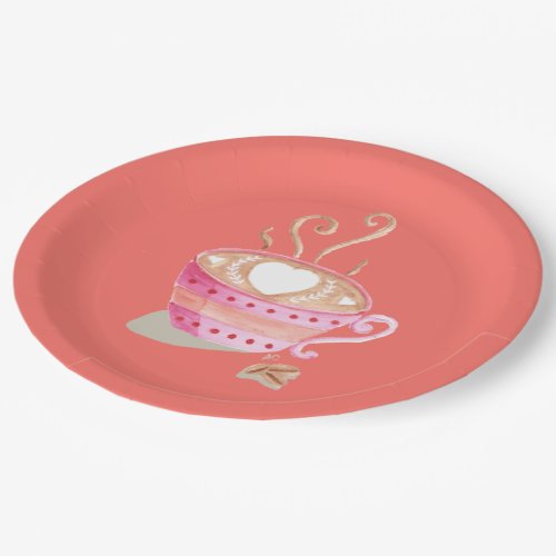 Pink watercolor coffee mug paper plates