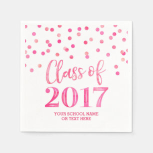 Pink Watercolor Confetti Class of 2017 Graduation Paper Napkins
