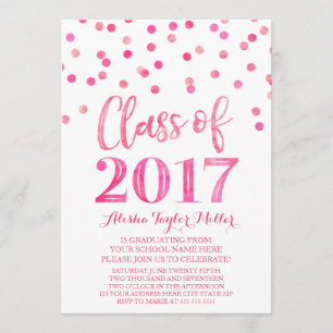 Pink Watercolor Confetti Graduation Party Invitation