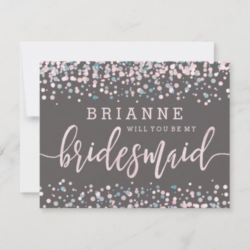 Pink Watercolor Confetti Will You Be My Bridesmaid Invitation