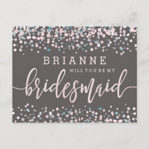 Pink Watercolor Confetti Will You Be My Bridesmaid Invitation