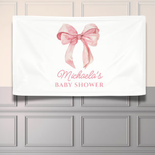 Pink Watercolor Coquette Bow Minimal Baby Shower Banner