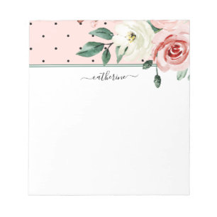 Pink Watercolor Country Flowers, Personalized Notepad