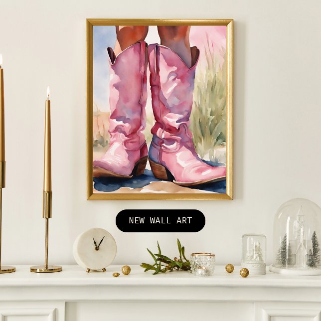 Pink Watercolor Cowgirl boots Poster (Creator Uploaded)