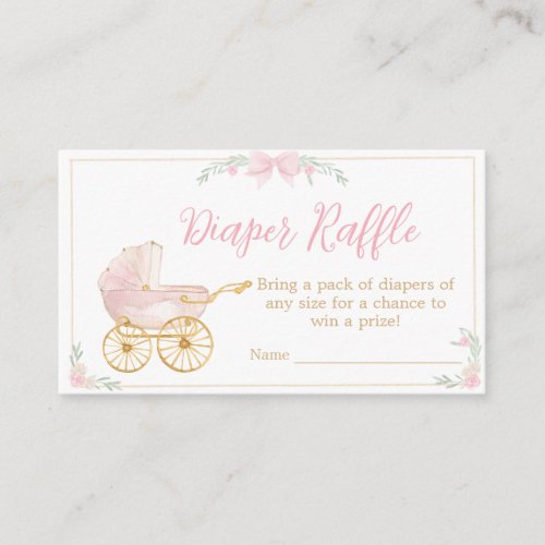 Pink Watercolor Crest Baby Shower Diaper Raffle Enclosure Card
