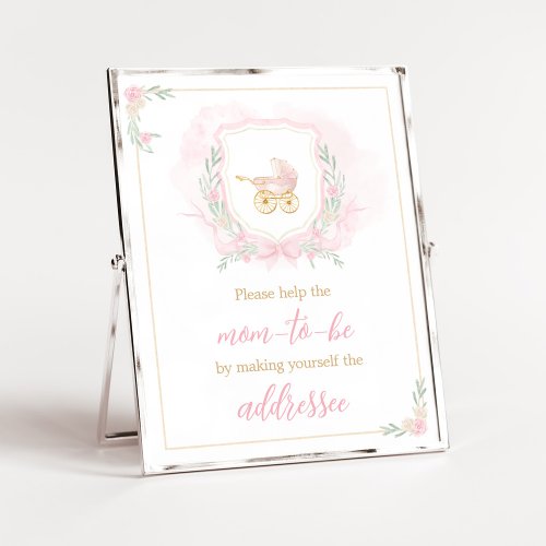 Pink Watercolor Crest Baby Shower Envelope Station Poster