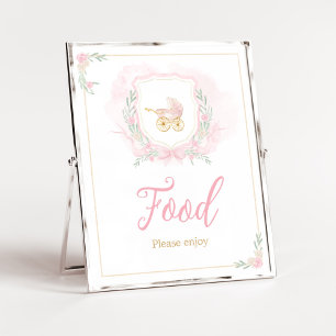 Pink Watercolor Crest Baby Shower Food Poster