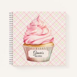 Pink Watercolor Cupcake Recipe Notebook