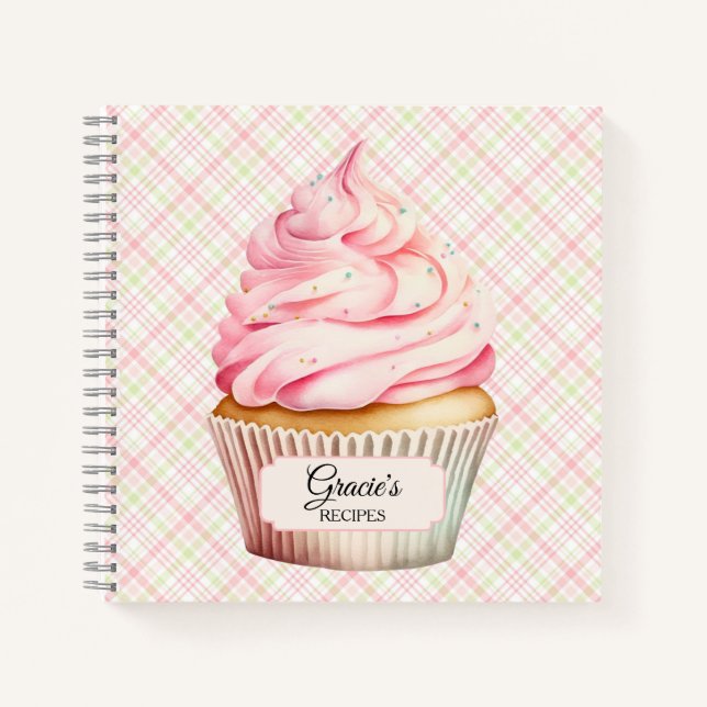 Pink Watercolor Cupcake Recipe Notebook (Front)