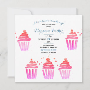 Pink watercolor cupcakes Baby Shower Invitation