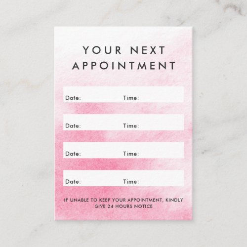 Pink watercolor custom logo vertical appointment card