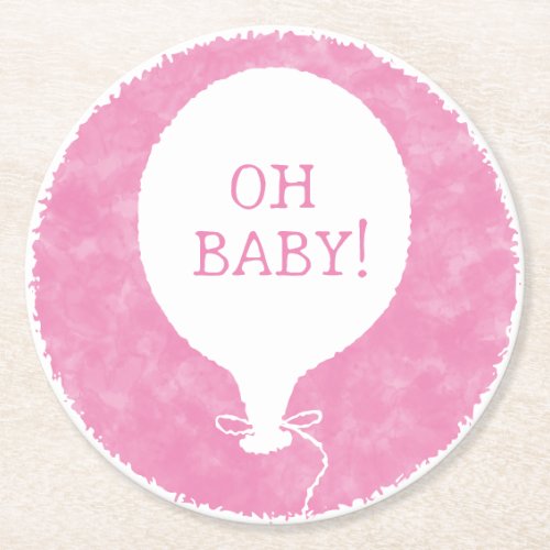 Pink Watercolor Custom Text Baby Shower Oh Baby Round Paper Coaster