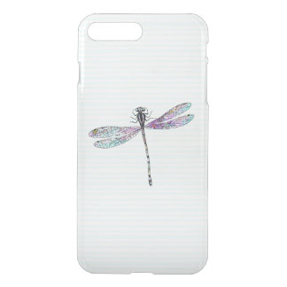 Pink Watercolor Cute Dragonfly Vintage Stripes iPhone 8 Plus/7 Plus Case