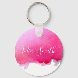Pink watercolor cute girl gift name keychain