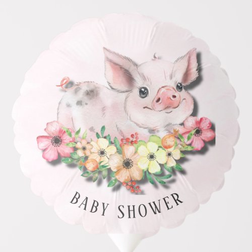 Pink Watercolor Cute Pig Girl Baby Shower Balloon