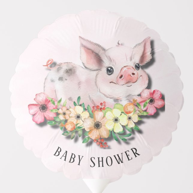 Pink Watercolor Cute Pig Girl Baby Shower Balloon (Front)