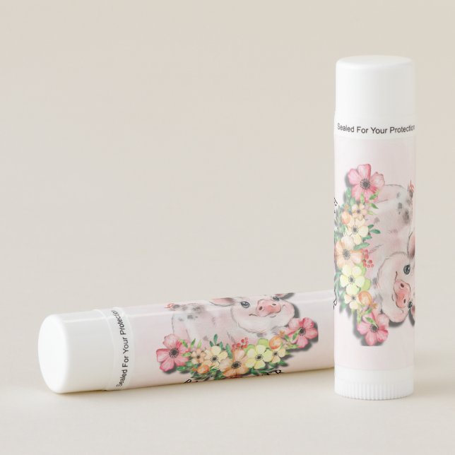 Pink Watercolor Cute Pig Girl Baby Shower Lip Balm (Front)