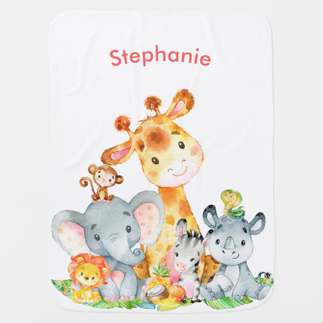 Pink Watercolor Cute Safari Jungle Animals Baby Blanket | Zazzle