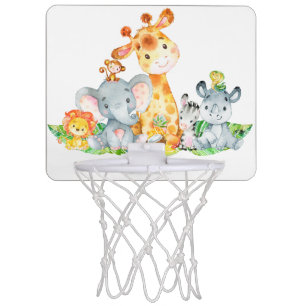 Pink Watercolor Cute Safari Jungle Animals Mini Basketball Hoop