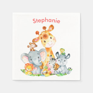 Pink Watercolor Cute Safari Jungle Animals Napkins