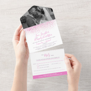 Pink watercolor dab art after the wedding party all in one invitation
