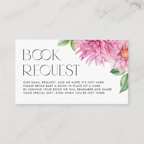 Pink Watercolor Dahlia Baby Shower Books Request Enclosure Card