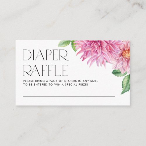 Pink Watercolor Dahlia Baby Shower Diaper Raffle Enclosure Card