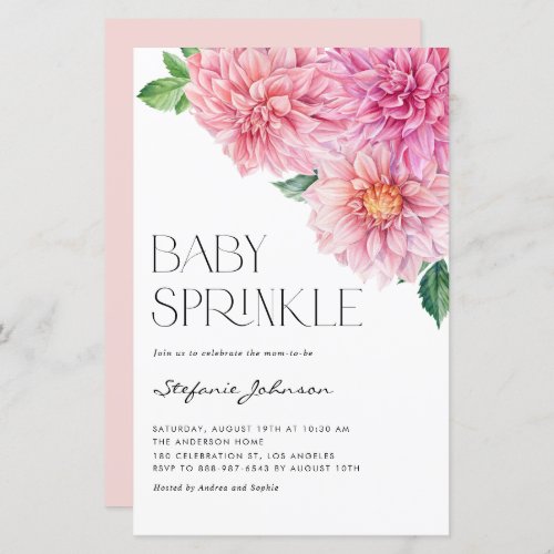 Pink Watercolor Dahlia Baby Sprinkle Invitation