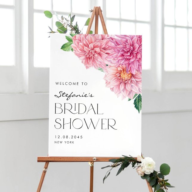 Pink Watercolor Dahlia Bridal Shower Welcome Poster (Creator Uploaded)