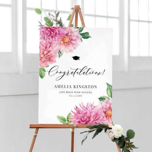 Pink Watercolor Dahlia Congratulations Graduation Poster