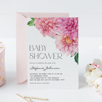 Pink Watercolor Dahlia Floral Baby Shower Invitation by misstallulah at Zazzle
