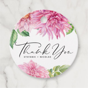 Pink Watercolor Dahlia Flowers Wedding Thank You Favor Tags