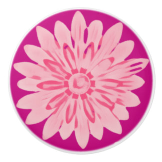 Pink Watercolor Daisies Ceramic Knob