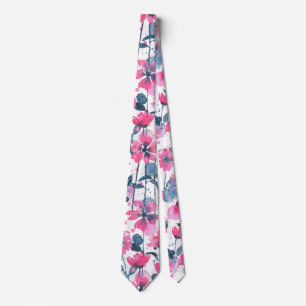 Pink Watercolor Daisies Neck Tie
