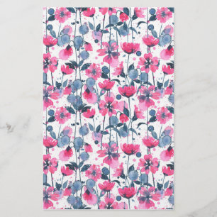 Pink Watercolor Daisies Stationery
