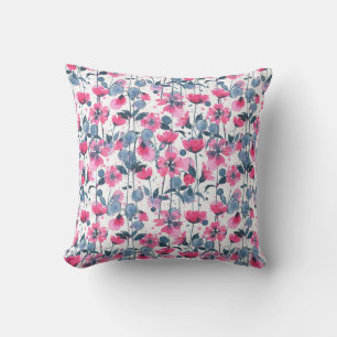 Pink Watercolor Daisies Throw Pillow