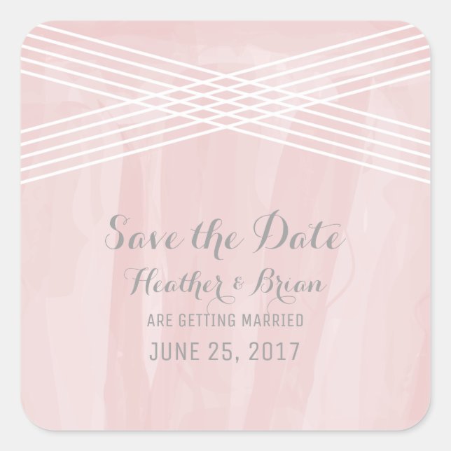 Pink Watercolor Deco Save the Date Square Sticker (Front)