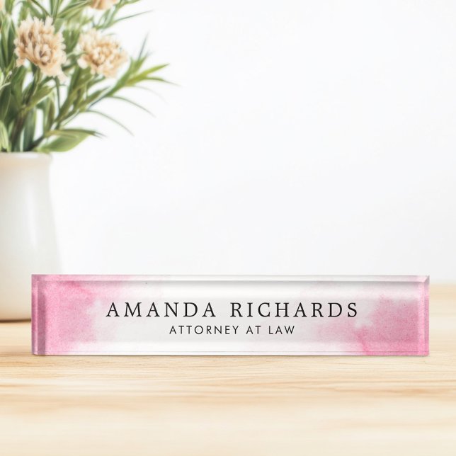 Pink watercolor desk name plate (Pink watercolor desk name plate)