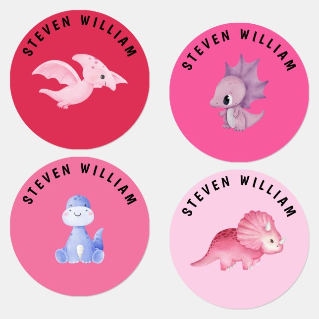 Pink watercolor Dinosaurs Personalized kids Labels (Group)