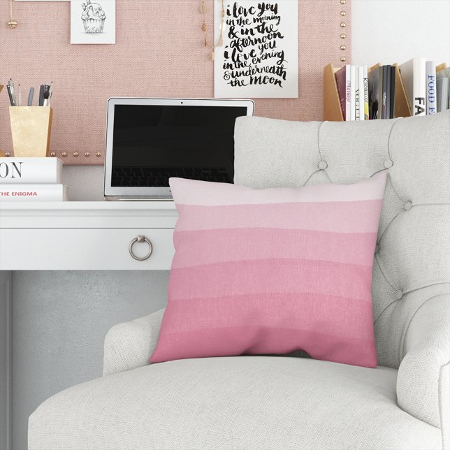 Pink Watercolor Dip Dye Gradient Stripe Throw Pillow (Creator Uploaded)