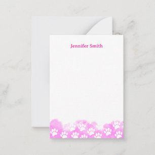 Pink Watercolor Dog Paw Personalized Stationery Note Card